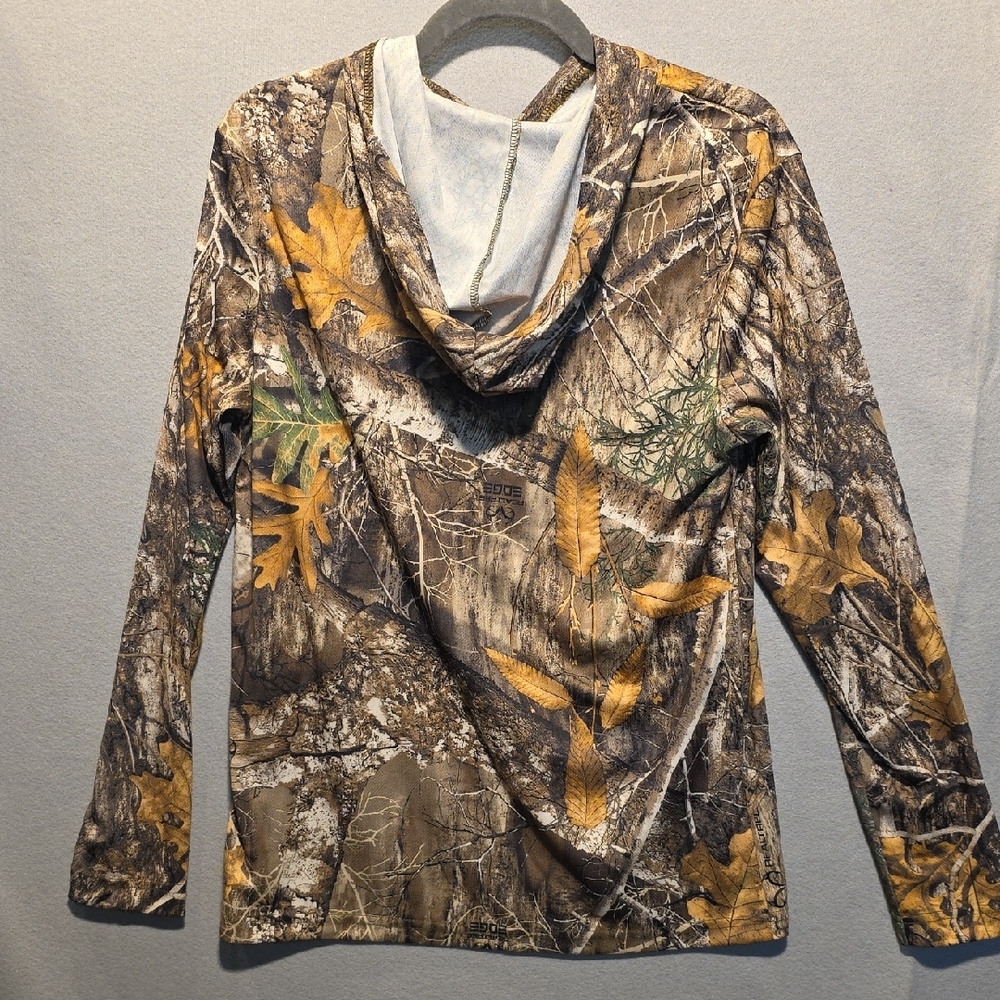 Womens Realtree Camouflage Long Sleeve Shirt With Hood Brown and Tan Size Small - Picture 3 of 5